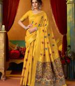 Women's yellow modal zari woven saree with blouse
