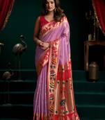 Women's purple tissue paithani zari woven saree with blouse