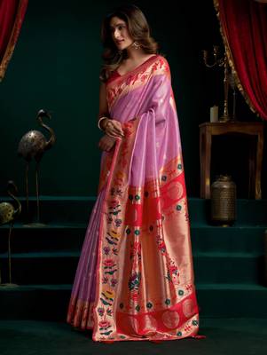 Women's purple tissue paithani zari woven saree with blouse 3