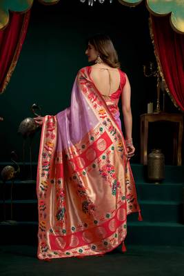 Women's purple tissue paithani zari woven saree with blouse 5