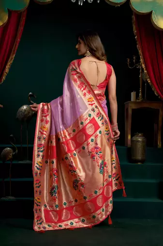 Women's purple tissue paithani zari woven saree with blouse