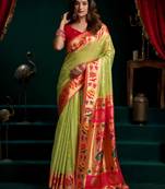 Women's green tissue paithani zari woven saree with blouse