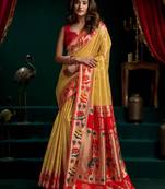 Women's mustard tissue paithani zari woven saree with blouse