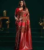 Women's coffee soft silk zari woven saree with blouse