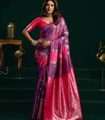 Women's purple soft silk zari woven saree with blouse