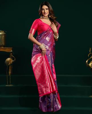Women's purple soft silk zari woven saree with blouse 2