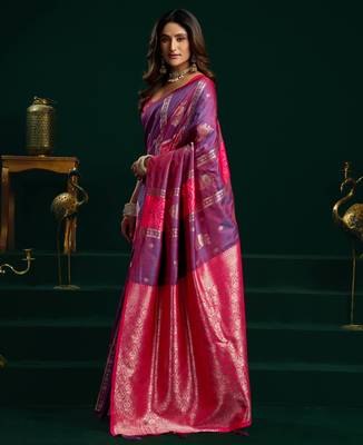 Women's purple soft silk zari woven saree with blouse 3