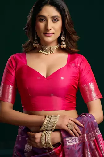 Women's purple soft silk zari woven saree with blouse