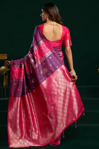 Women's purple soft silk zari woven saree with blouse