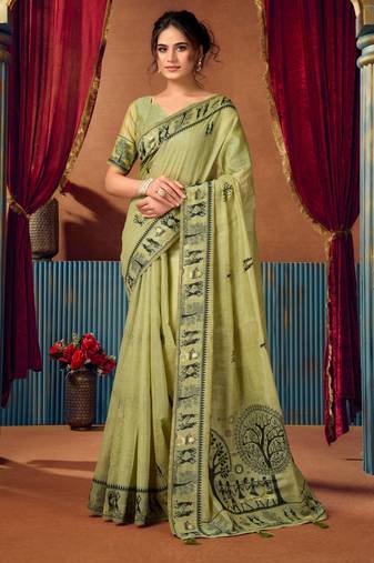 Women's green modal zari woven saree with blouse