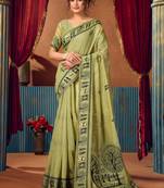 Women's green modal zari woven saree with blouse