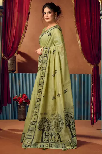 Women's green modal zari woven saree with blouse