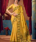 Women's yellow modal zari woven saree with blouse