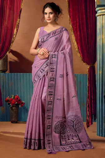 Women's lavender modal zari woven saree with blouse