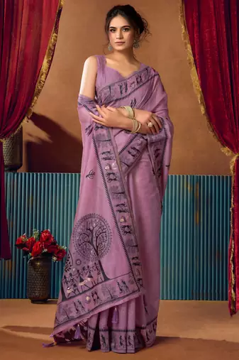 Women's lavender modal zari woven saree with blouse