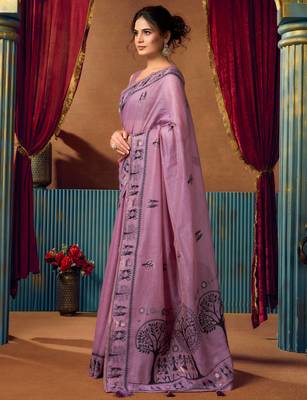 Women's lavender modal zari woven saree with blouse 3