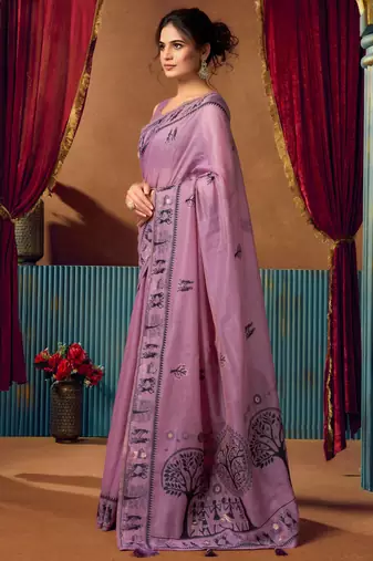 Women's lavender modal zari woven saree with blouse