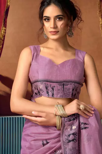 Women's lavender modal zari woven saree with blouse