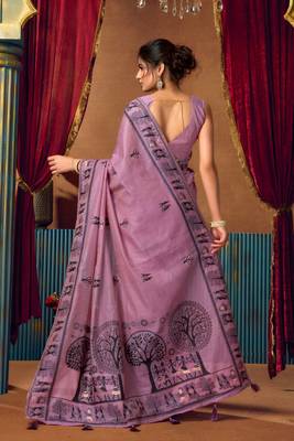 Women's lavender modal zari woven saree with blouse 5
