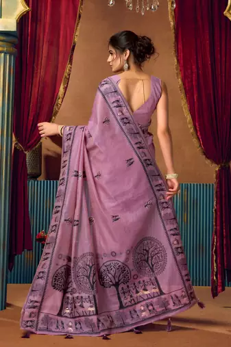Women's lavender modal zari woven saree with blouse