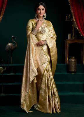 Women's mehendi satin silk zari woven saree with blouse 2