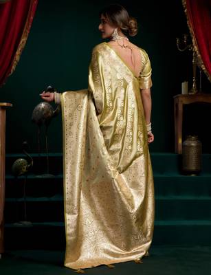 Women's mehendi satin silk zari woven saree with blouse 5
