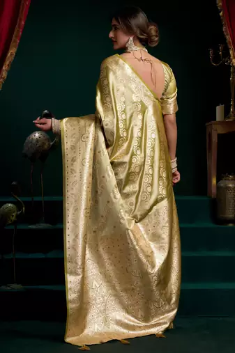 Women's mehendi satin silk zari woven saree with blouse