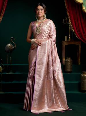 Women's purple satin silk zari woven saree with blouse 1