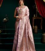 Women's purple satin silk zari woven saree with blouse
