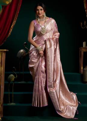 Women's purple satin silk zari woven saree with blouse 2