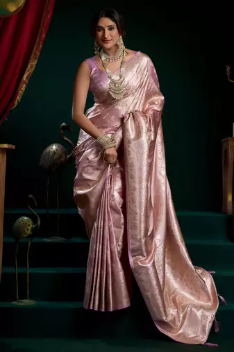 Women's purple satin silk zari woven saree with blouse