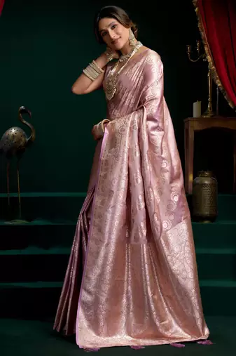 Women's purple satin silk zari woven saree with blouse