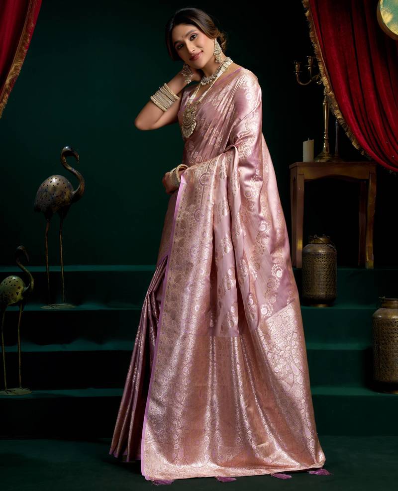 Women's purple satin silk zari woven saree with blouse