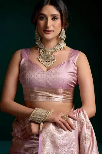 Women's purple satin silk zari woven saree with blouse