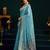 Women's turquoise muga cotton meena zari woven saree with blouse