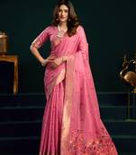 Women's pink muga cotton meena zari woven saree with blouse