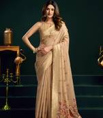 Women's beige muga cotton meena zari woven saree with blouse