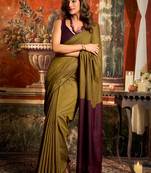 Women's mehendi cotton contrast pallu saree with blouse