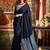 Women's navy blue cotton contrast pallu saree with blouse