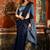Women's navy blue cotton contrast pallu saree with blouse