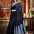 Women's navy blue cotton contrast pallu saree with blouse