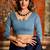 Women's navy blue cotton contrast pallu saree with blouse