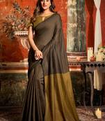 Women's coffee cotton contrast pallu saree with blouse