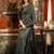 Women's dark grey cotton contrast pallu saree with blouse