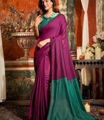 Women's magenta cotton contrast pallu saree with blouse