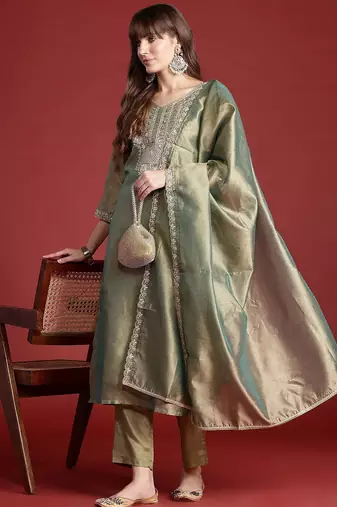 Ethnic Motifs Embroidered Sequinned Liva Republic Day Kurta With Trousers & Dupatta