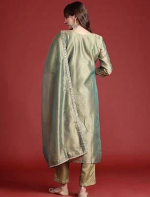 Ethnic Motifs Embroidered Sequinned Liva Republic Day Kurta With Trousers & Dupatta 8