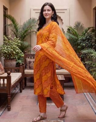 Women Ethnic Motifs Printed Regular Thread Work Kurta with Trousers & With Dupatta 2