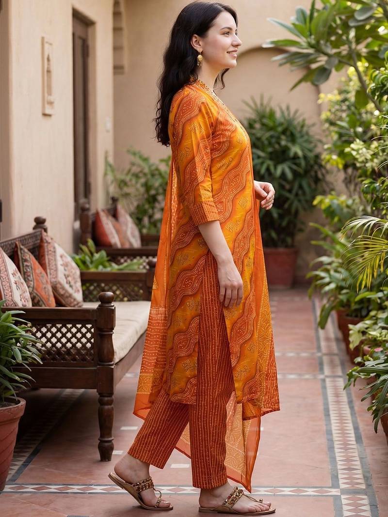 Women Ethnic Motifs Printed Regular Thread Work Kurta with Trousers & With Dupatta