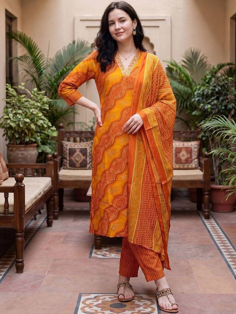 Women Ethnic Motifs Printed Regular Thread Work Kurta with Trousers & With Dupatta